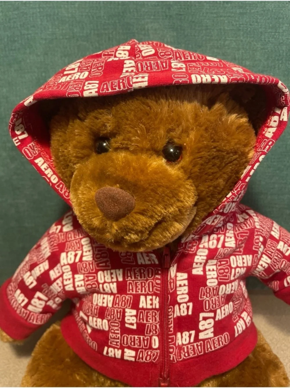 Aeropostale Aero Bear Red Hoodie Logo Brown Plush 2007